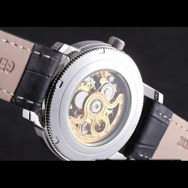 Vacheron Constantin White Skeleton Watch with Rose Silver Bezel and Black Leather Strap new59631