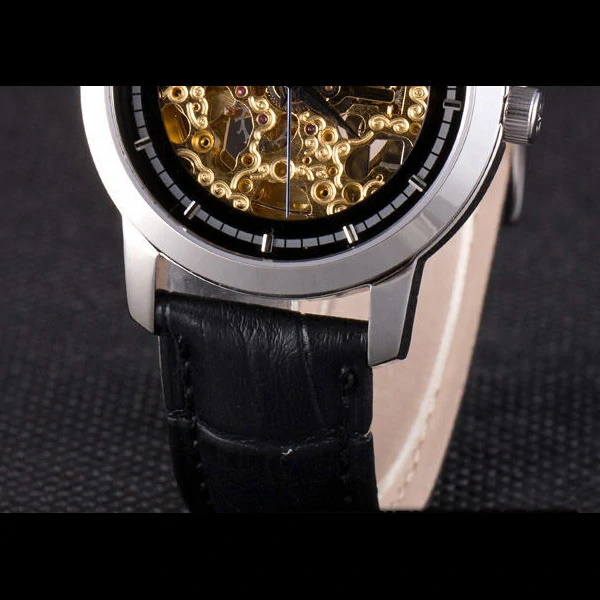 Vacheron Constantin Black Skeleton Watch With Silver Bezel and Black Leather Strap new59632