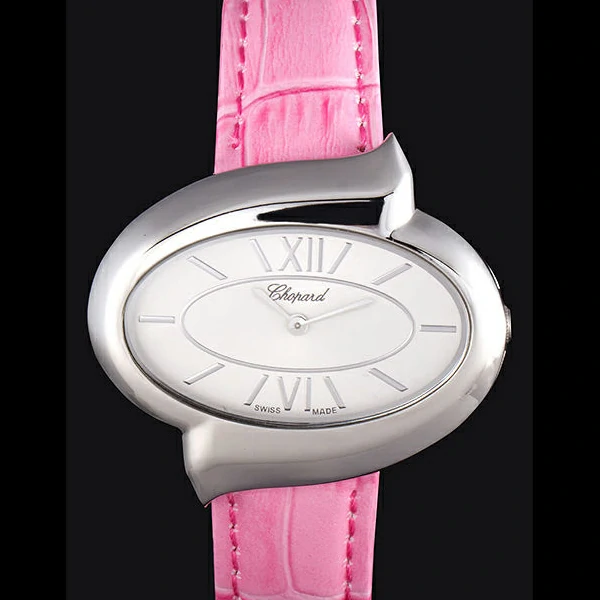 Chopard Luxury Silver Bezel with White Dial and Pink Leather Strap new59633