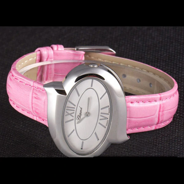 Chopard Luxury Silver Bezel with White Dial and Pink Leather Strap new59633
