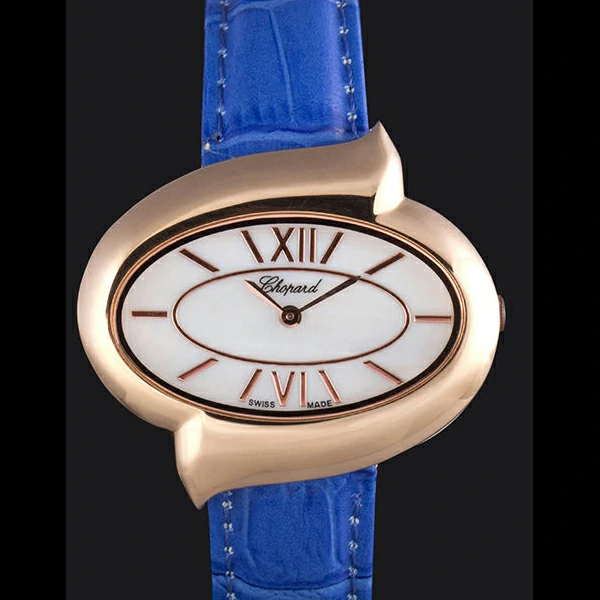 Chopard Luxury Gold Bezel with White Dial and Blue Leather Strap new59634