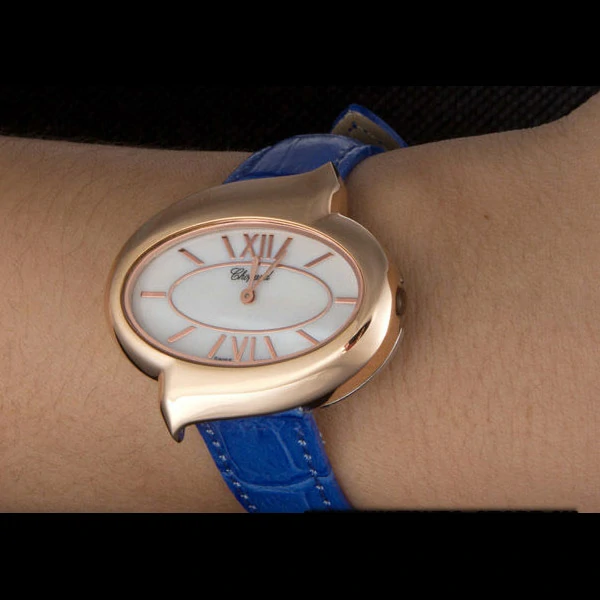 Chopard Luxury Gold Bezel with White Dial and Blue Leather Strap new59634