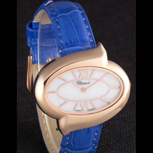 Chopard Luxury Gold Bezel with White Dial and Blue Leather Strap new59634