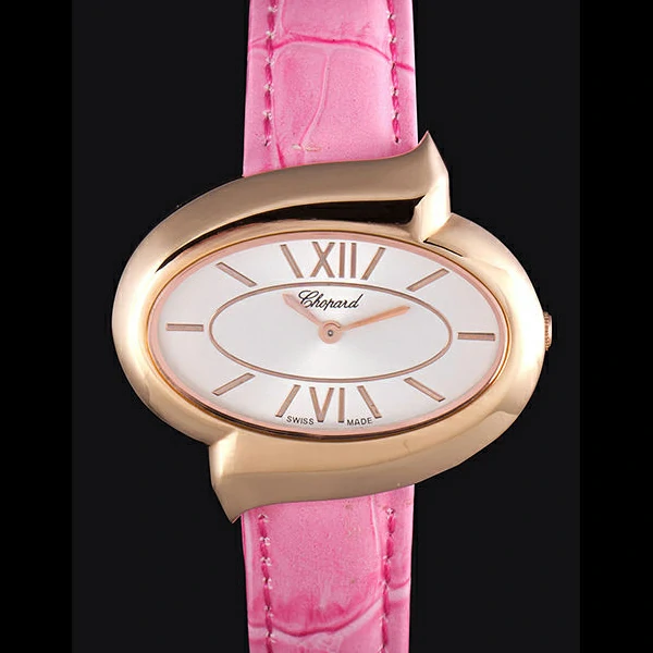 Chopard Luxury Gold Bezel with White Dial and Pink Leather Strap new59635