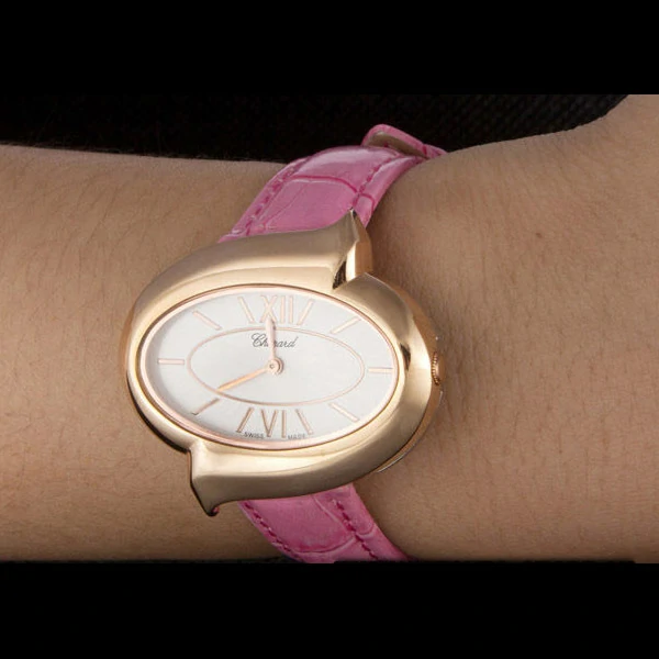 Chopard Luxury Gold Bezel with White Dial and Pink Leather Strap new59635