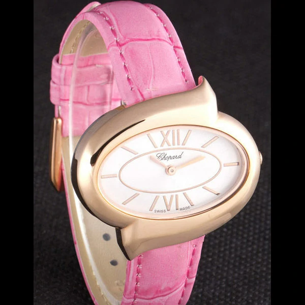 Chopard Luxury Gold Bezel with White Dial and Pink Leather Strap new59635