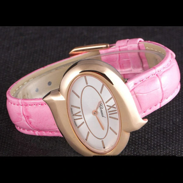 Chopard Luxury Gold Bezel with White Dial and Pink Leather Strap new59635