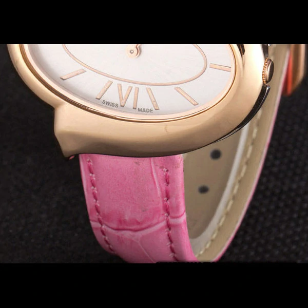 Chopard Luxury Gold Bezel with White Dial and Pink Leather Strap new59635