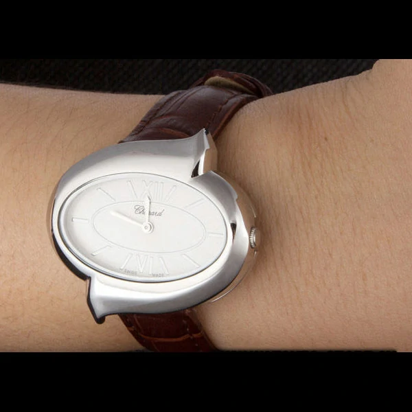 Chopard Luxury Silver Bezel with White Dial and Brown Leather Strap new59636
