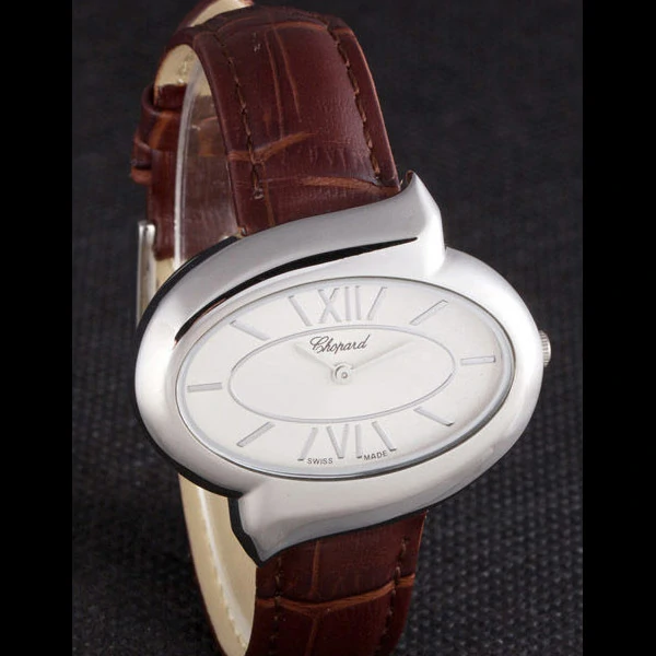 Chopard Luxury Silver Bezel with White Dial and Brown Leather Strap new59636