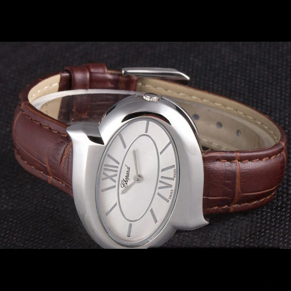 Chopard Luxury Silver Bezel with White Dial and Brown Leather Strap new59636