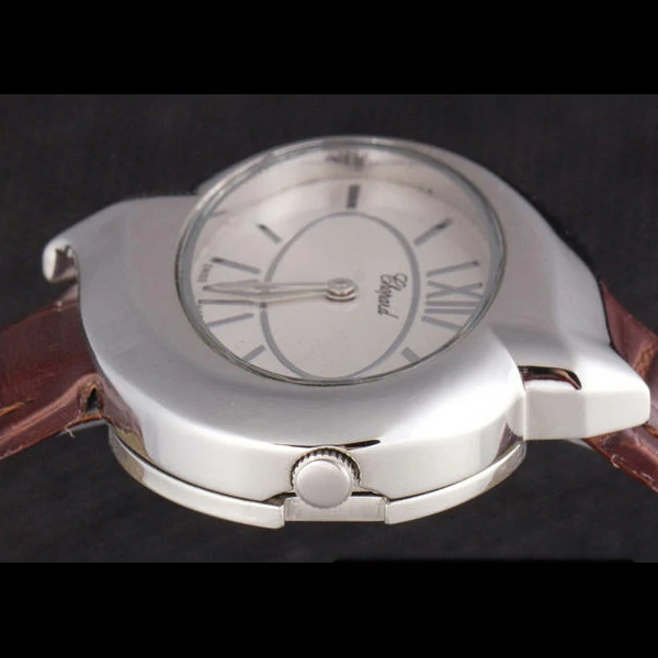 Chopard Luxury Silver Bezel with White Dial and Brown Leather Strap new59636