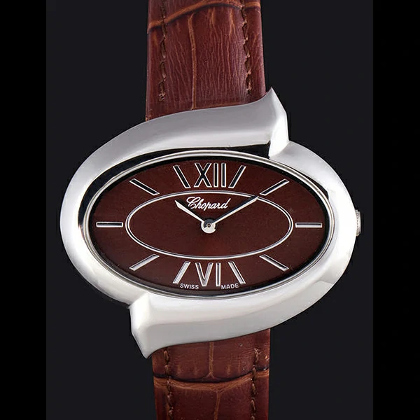 Chopard Luxury Silver Bezel with Brown Dial and Brown Leather Strap new59637