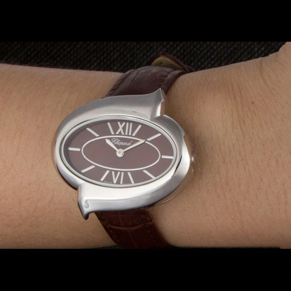 Chopard Luxury Silver Bezel with Brown Dial and Brown Leather Strap new59637