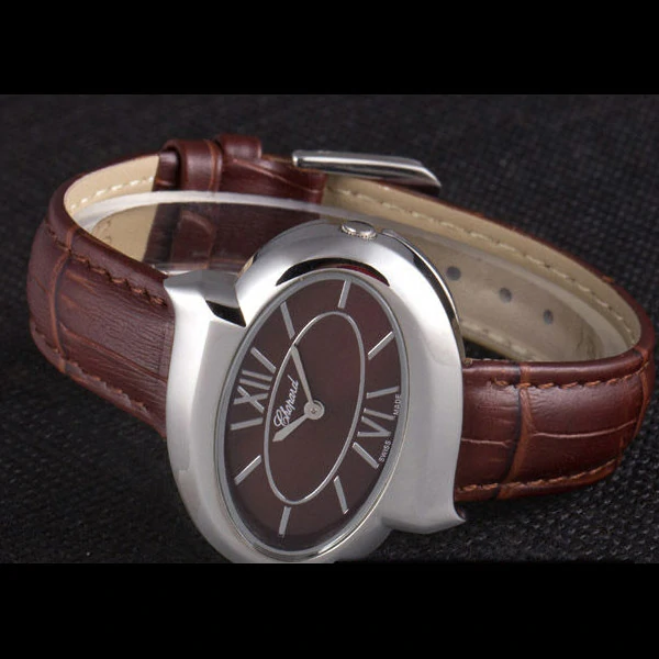 Chopard Luxury Silver Bezel with Brown Dial and Brown Leather Strap new59637