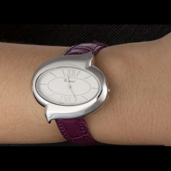 Chopard Luxury Silver Bezel with White Dial and Purple Leather Strap new59638