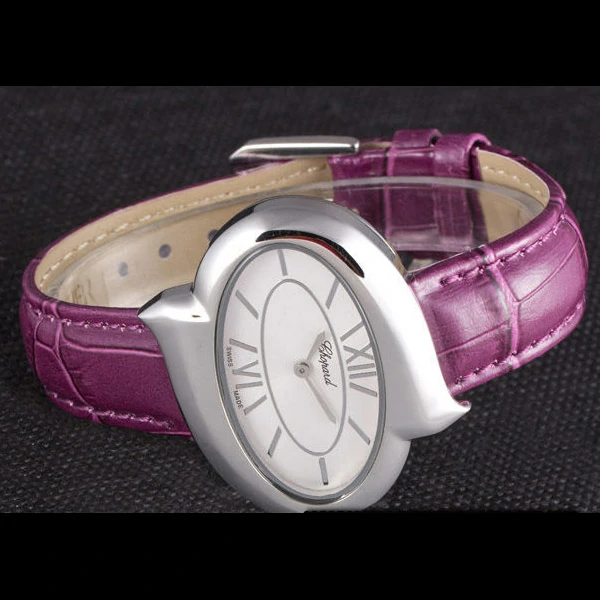 Chopard Luxury Silver Bezel with White Dial and Purple Leather Strap new59638