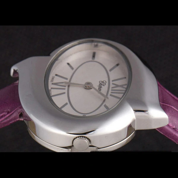 Chopard Luxury Silver Bezel with White Dial and Purple Leather Strap new59638