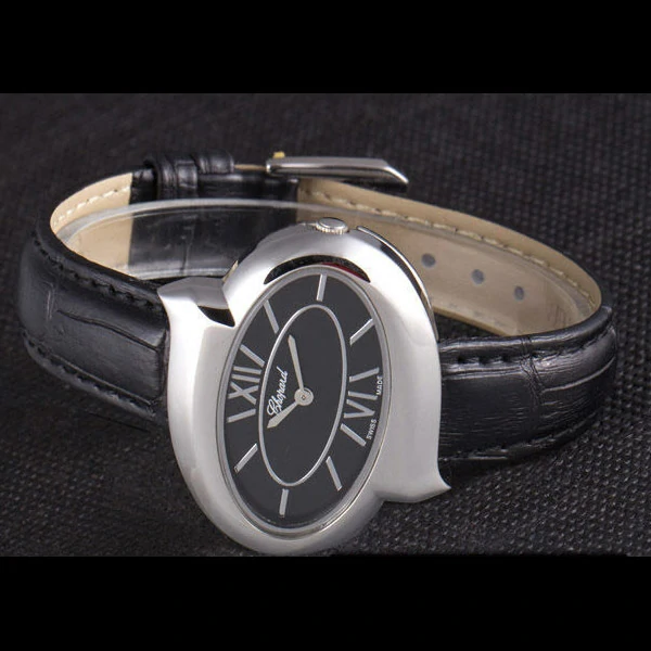 Chopard Luxury Silver Bezel with Black Dial and Black Leather Strap new59639