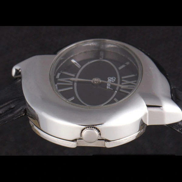 Chopard Luxury Silver Bezel with Black Dial and Black Leather Strap new59639