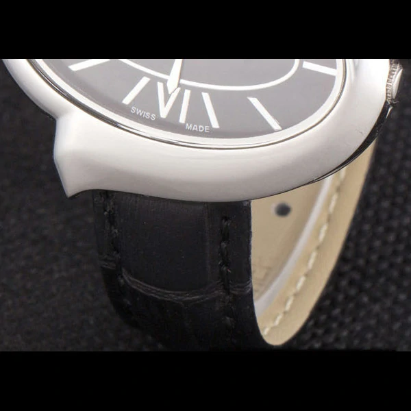 Chopard Luxury Silver Bezel with Black Dial and Black Leather Strap new59639