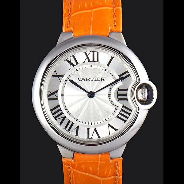 Cartier Ballon Bleu Silver Bezel with White Dial and Orange Leather Band new59640
