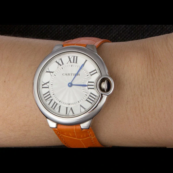 Cartier Ballon Bleu Silver Bezel with White Dial and Orange Leather Band new59640