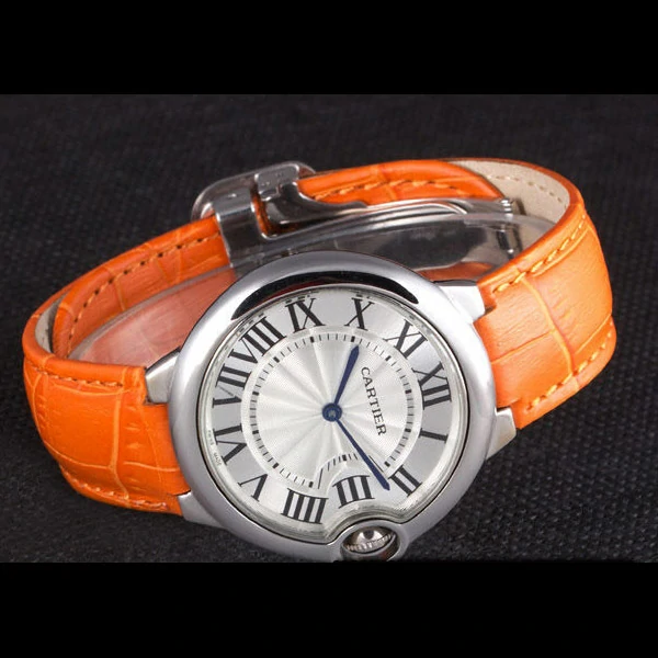 Cartier Ballon Bleu Silver Bezel with White Dial and Orange Leather Band new59640