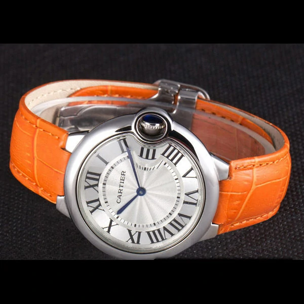 Cartier Ballon Bleu Silver Bezel with White Dial and Orange Leather Band new59640