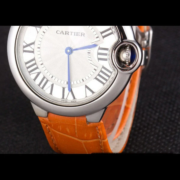 Cartier Ballon Bleu Silver Bezel with White Dial and Orange Leather Band new59640