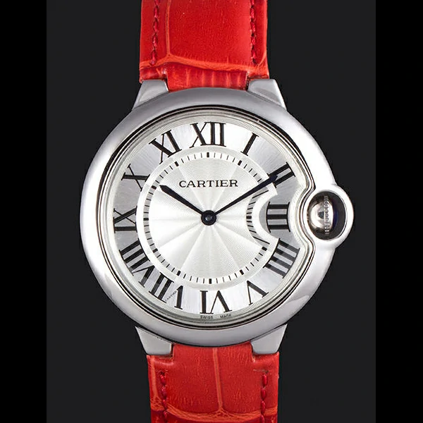 Cartier Ballon Bleu Silver Bezel with White Dial Red Leather Band new59641