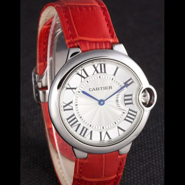 Cartier Ballon Bleu Silver Bezel with White Dial Red Leather Band new59641