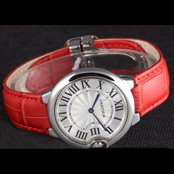 Cartier Ballon Bleu Silver Bezel with White Dial Red Leather Band new59641