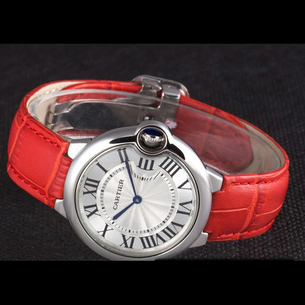 Cartier Ballon Bleu Silver Bezel with White Dial Red Leather Band new59641