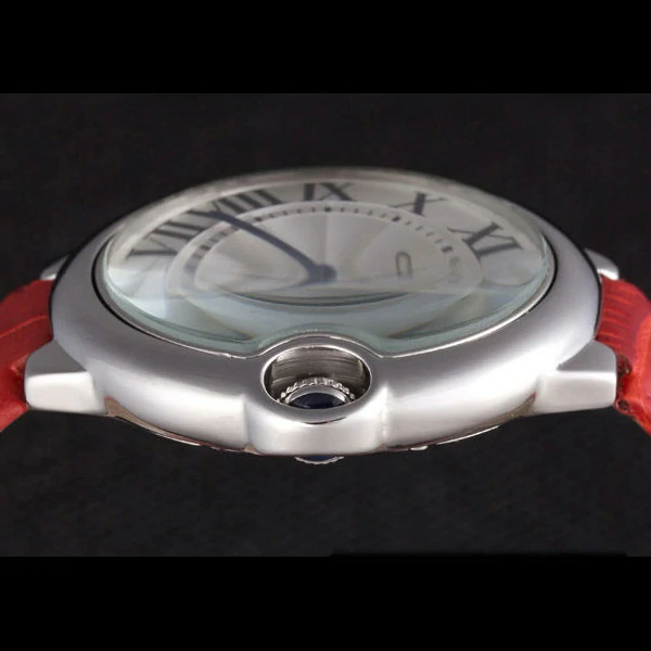 Cartier Ballon Bleu Silver Bezel with White Dial Red Leather Band new59641