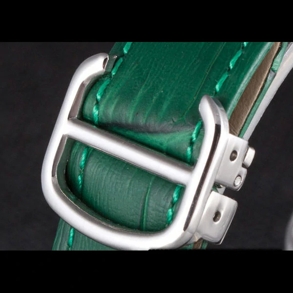 Cartier Ballon Bleu Silver Bezel with Pearl Dial Green Leather Band new59642