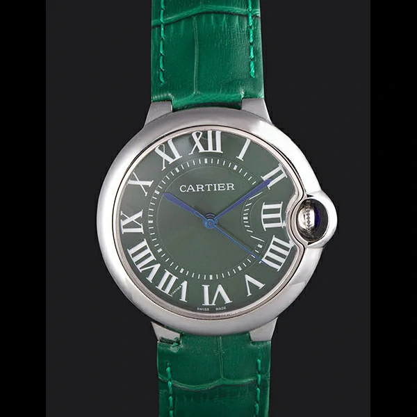 Cartier Ballon Bleu Silver Bezel with Green Dial and Green Leather Band new59643
