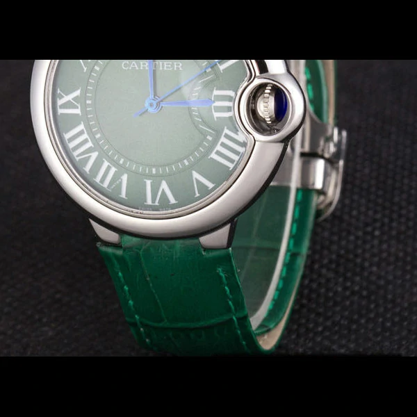 Cartier Ballon Bleu Silver Bezel with Green Dial and Green Leather Band new59643