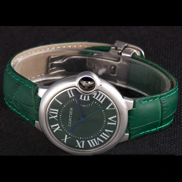 Cartier Ballon Bleu Silver Bezel with Green Dial and Green Leather Band new59643