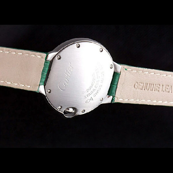 Cartier Ballon Bleu Silver Bezel with Green Dial and Green Leather Band new59643
