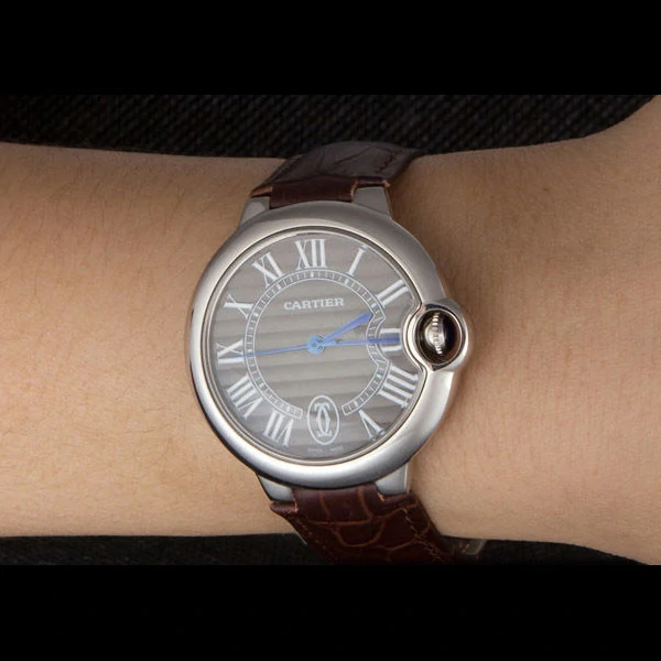Cartier Ballon Bleu Silver Bezel with Brown Dial and Brown Leather Band new59644