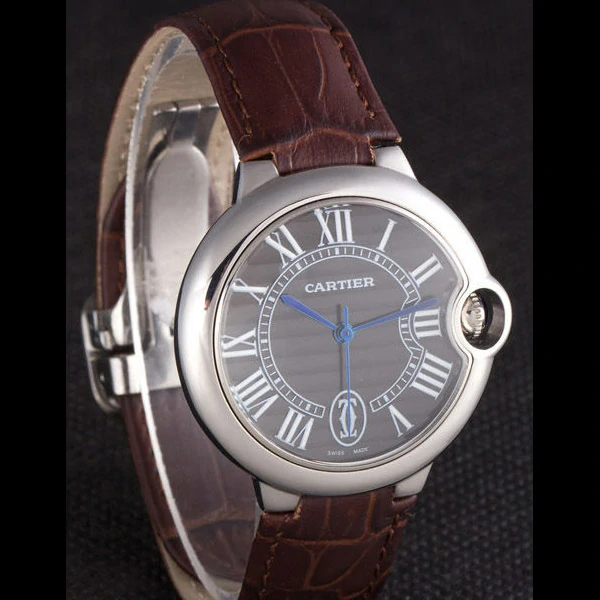 Cartier Ballon Bleu Silver Bezel with Brown Dial and Brown Leather Band new59644