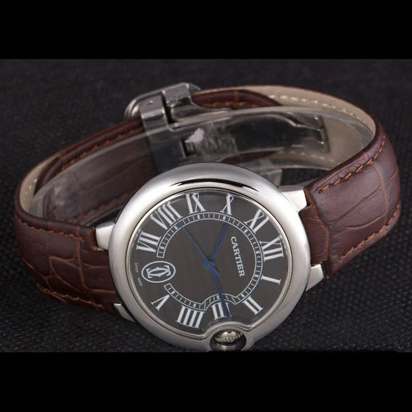 Cartier Ballon Bleu Silver Bezel with Brown Dial and Brown Leather Band new59644