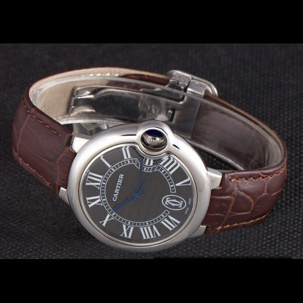 Cartier Ballon Bleu Silver Bezel with Brown Dial and Brown Leather Band new59644