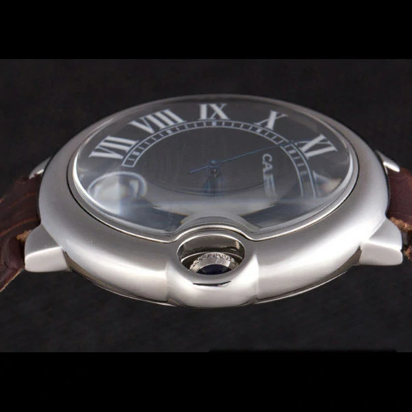 Cartier Ballon Bleu Silver Bezel with Brown Dial and Brown Leather Band new59644
