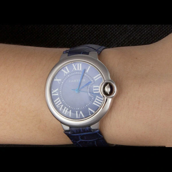 Cartier Ballon Bleu Silver Bezel with Dark Blue Dial and Dark Blue Leather Band new59645