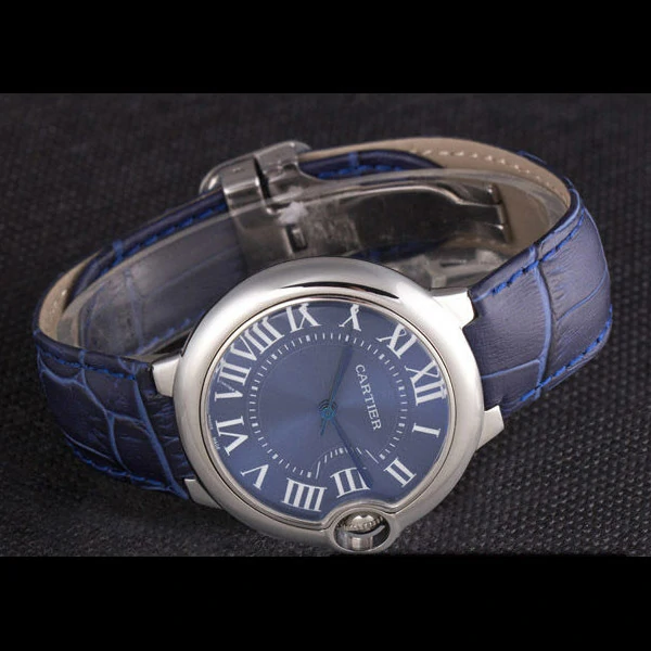Cartier Ballon Bleu Silver Bezel with Dark Blue Dial and Dark Blue Leather Band new59645