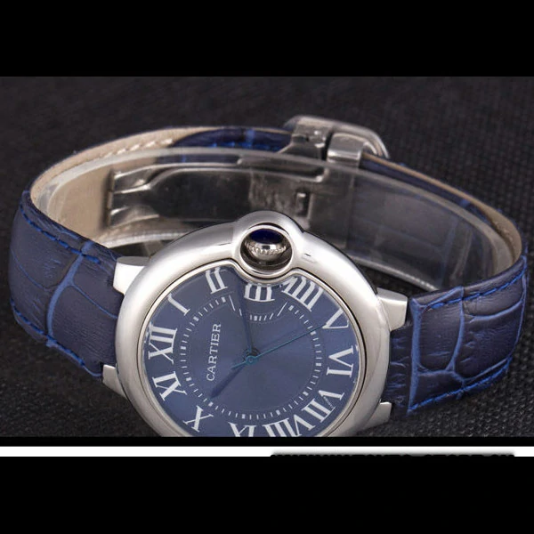Cartier Ballon Bleu Silver Bezel with Dark Blue Dial and Dark Blue Leather Band new59645
