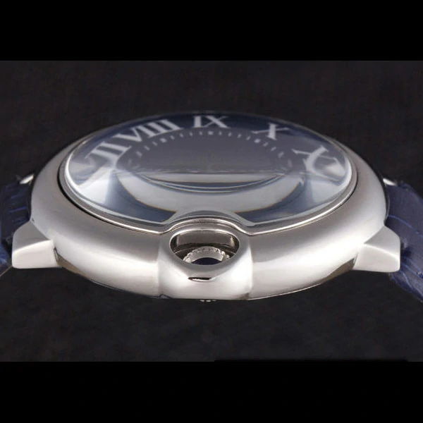 Cartier Ballon Bleu Silver Bezel with Dark Blue Dial and Dark Blue Leather Band new59645