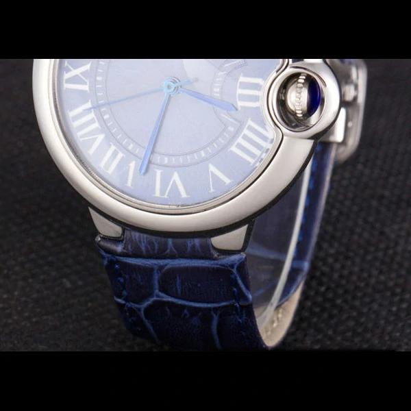 Cartier Ballon Bleu Silver Bezel with Dark Blue Dial and Dark Blue Leather Band new59645
